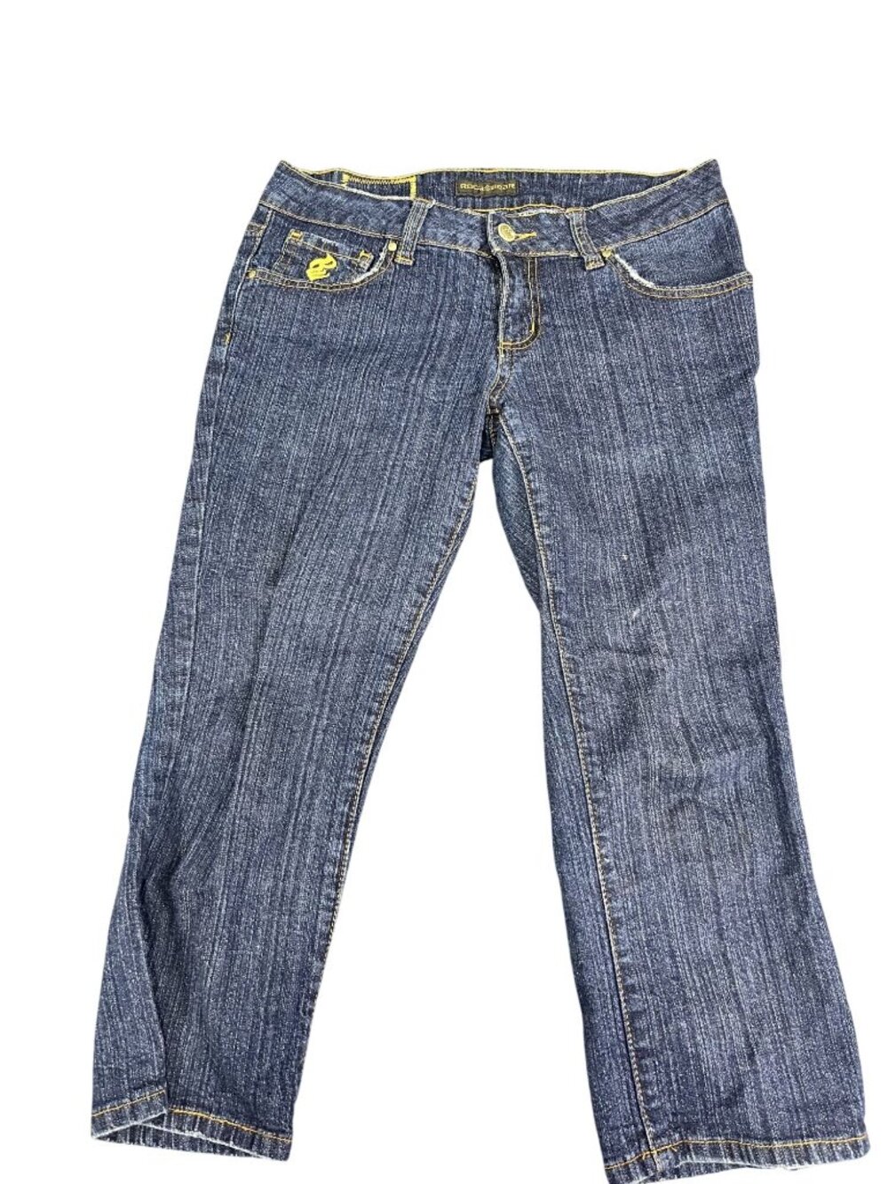 Rocawear Womens Bootcut Jeans Size 5 Embroidered Pocket Dark Wash